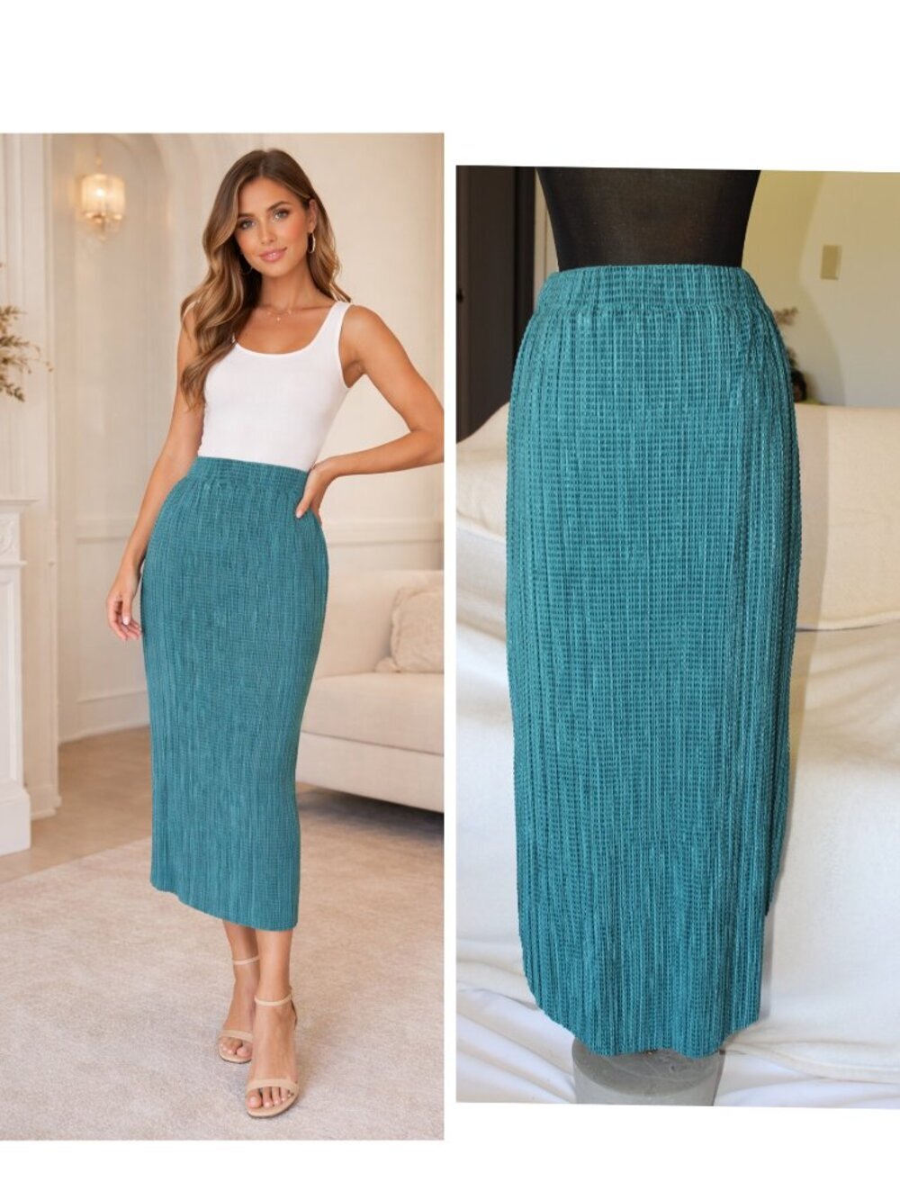 Sabina Musayev X Anthropologie Midi Skirt Small Teal Blue Elastic Waist Pockets